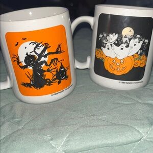 1989 Vintage Halloween Mugs with Ghost and Pumpkin Design- the set